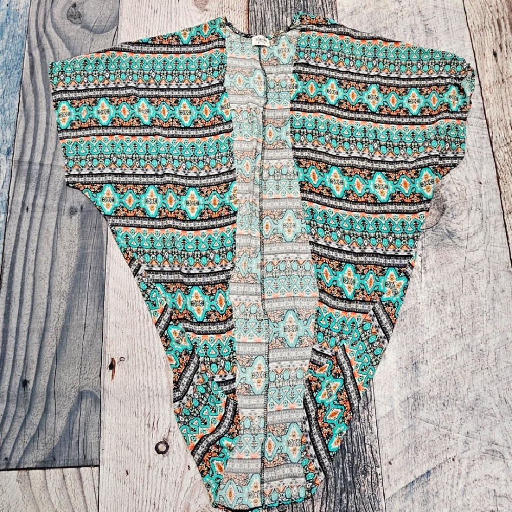 Texas True Threads Rayon Short Sleeve Kimono Striped Batwing Geometric Womens OS